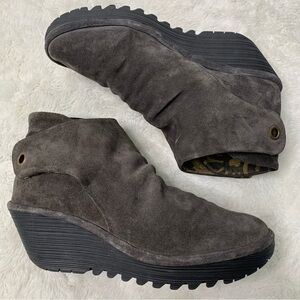Fly London Women's Yebi Suede Wedge Gray Ankle Leather Boot Shoes Size 41